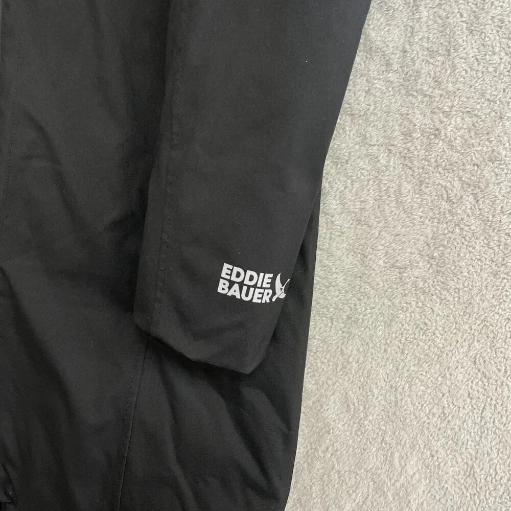 Eddie Bauer Women's L Down 650 Fill Long Parka Coat  Faux Fur Hood Black JCK195